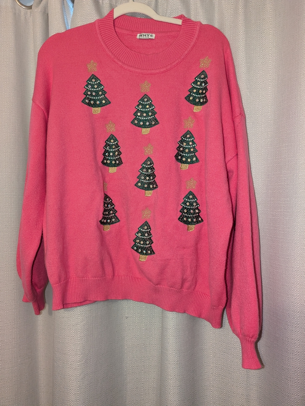 Pink Embellished Holiday Crewneck Sweater Why Dress XXL